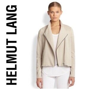 Helmut​ Lang Double Zip Beige Sweatshirt Knit Moto Jacket Cardigan XS